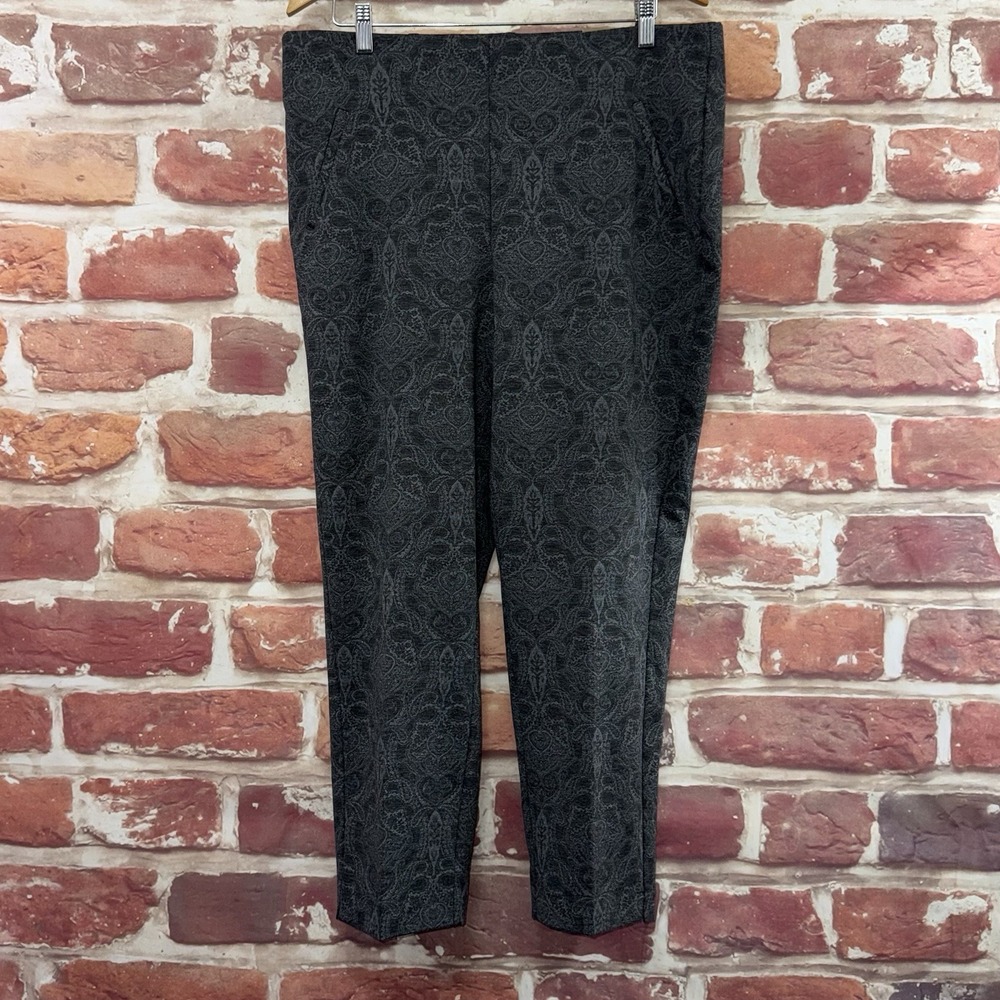 Chicos Fabulously Slimming Ponte Pants Women's 14 Gray Boho Floral Slim Ankle